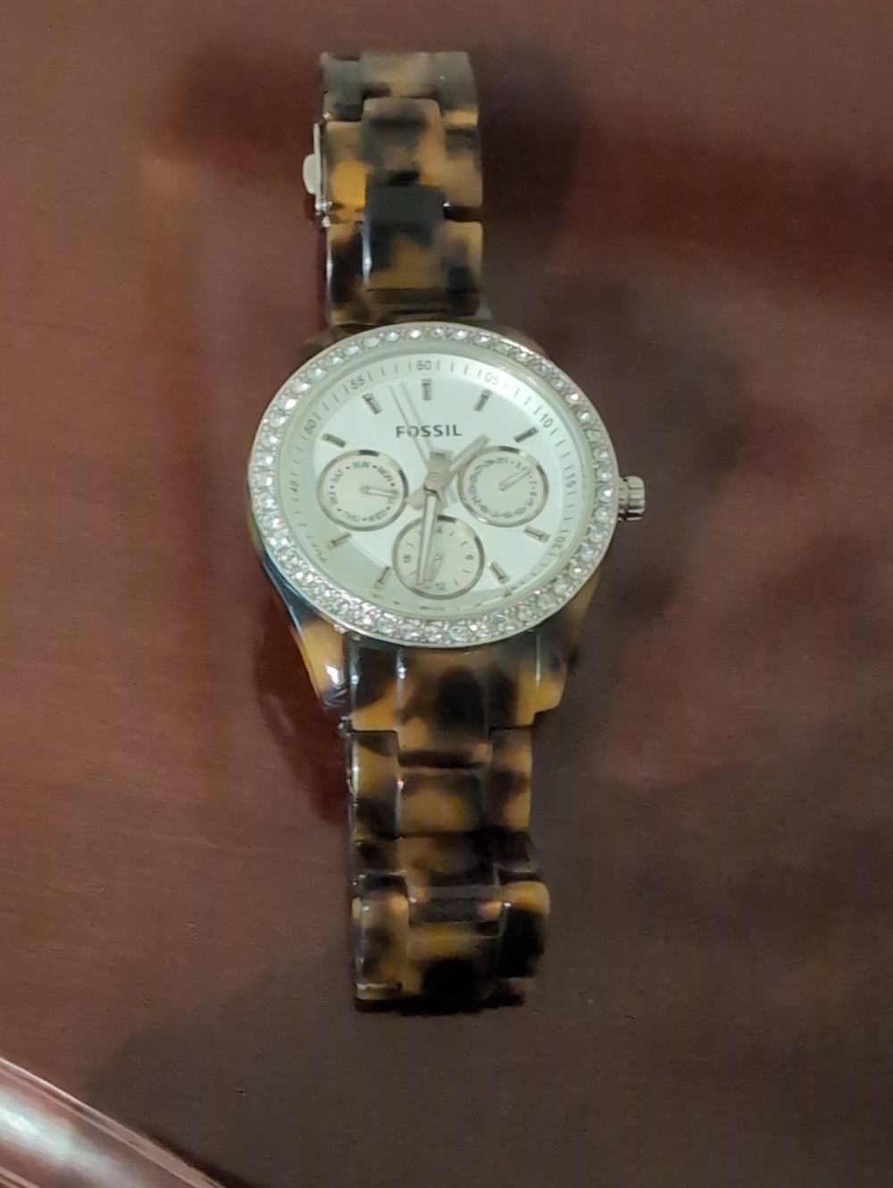 Fossil Women's Tortoise Resin Watch with Crystal Bezel